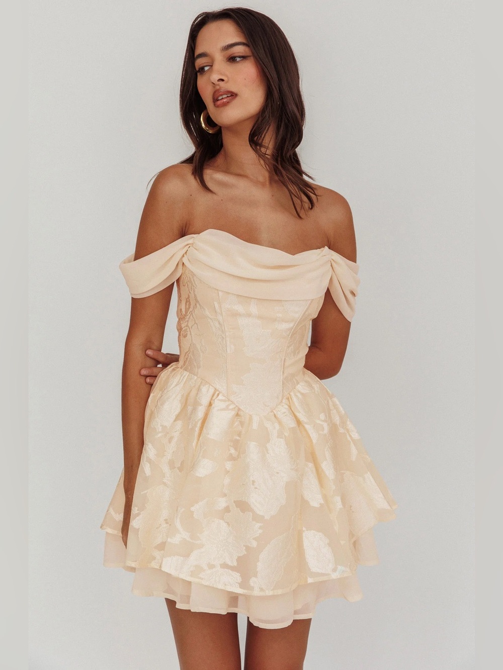 Selfie Leslie: Lusting Off Shoulder Mini Dress Cream/Ivory